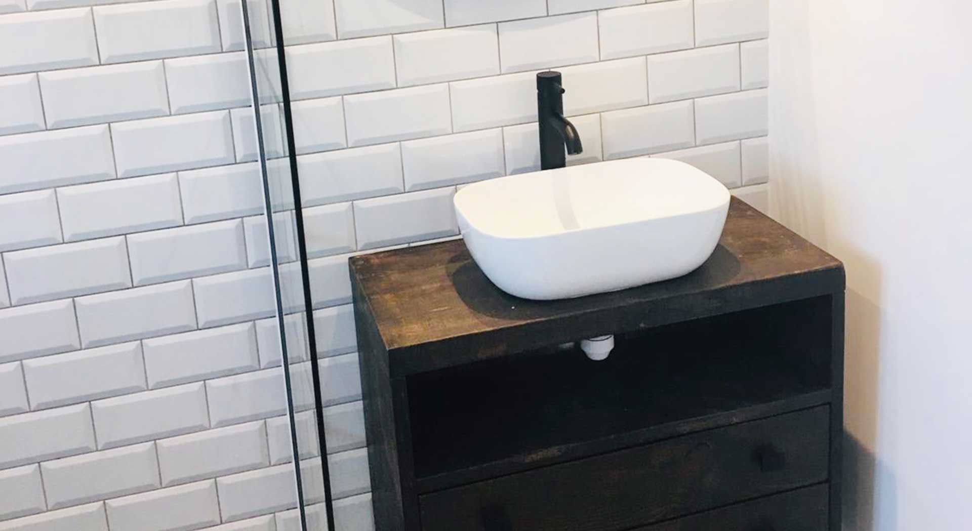 bathroom basin wooden cabinet installation